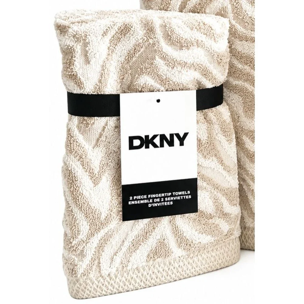 DKNY Zebra Stripe 6 Pc Towel Set Beige White 2 Bath 2 Hand 2 Fingertip Towels